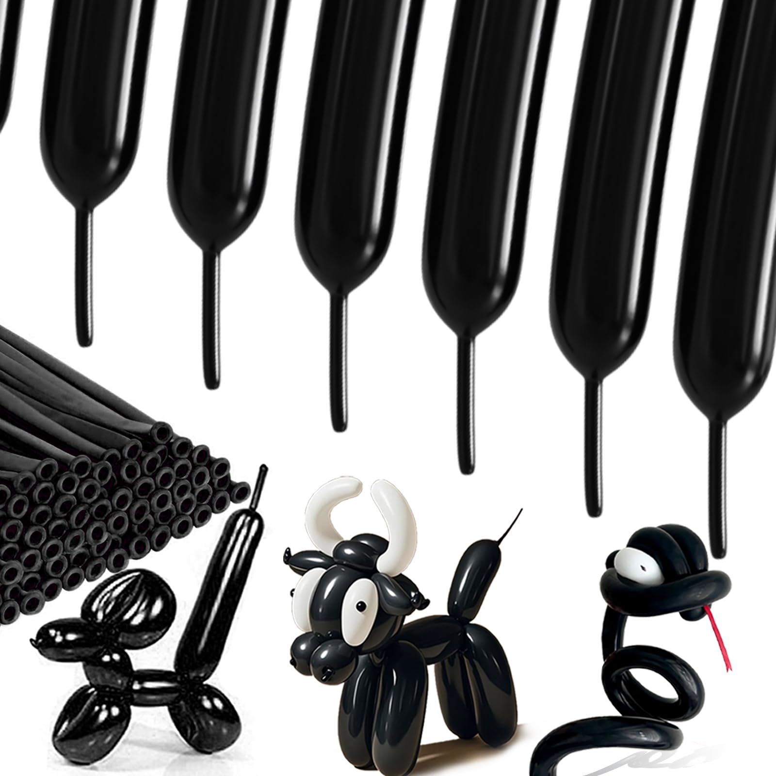 SULALABOO 260 Long Balloons Black 100PCS, Latex Shiny Balloon to Twisting Flowers Animals Decorations for Birthday Anniversary Wedding or Other Party Events and Festivals DIY