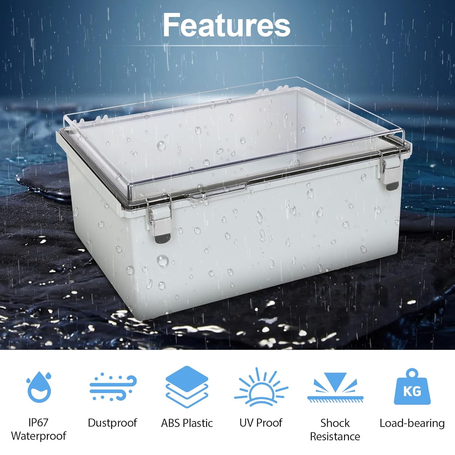 Junction Box 2 Pieces,IP67 Waterproof Electrical Box,Electrical Enclosure with Stainless Steel Latch,Terminal Box with Mounting Plate,Wire Connector,Electrical Tape,15.7"x11.8"x7.1"