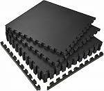 SUPERJARE 0.56'' Épaisseur 6 Pcs 24 Mats d'équipement d'entraînement haut en caoutchouc de Sq Ft, haute densité EVA Tapis en mousse avec dessus en caoutchouc, sol de gym enroulé pour salle de gym, tapis d'entraînement protecteur, noir