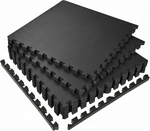 SUPERJARE 0.56'' Thick 6 Pcs 24 Sq Ft Rubber Top Exercise Equipment Mats, High Density EVA Foam Mats with Rubber Top, Interlocking Gym Flooring for Home Gym, Protective Workout Mat, Black