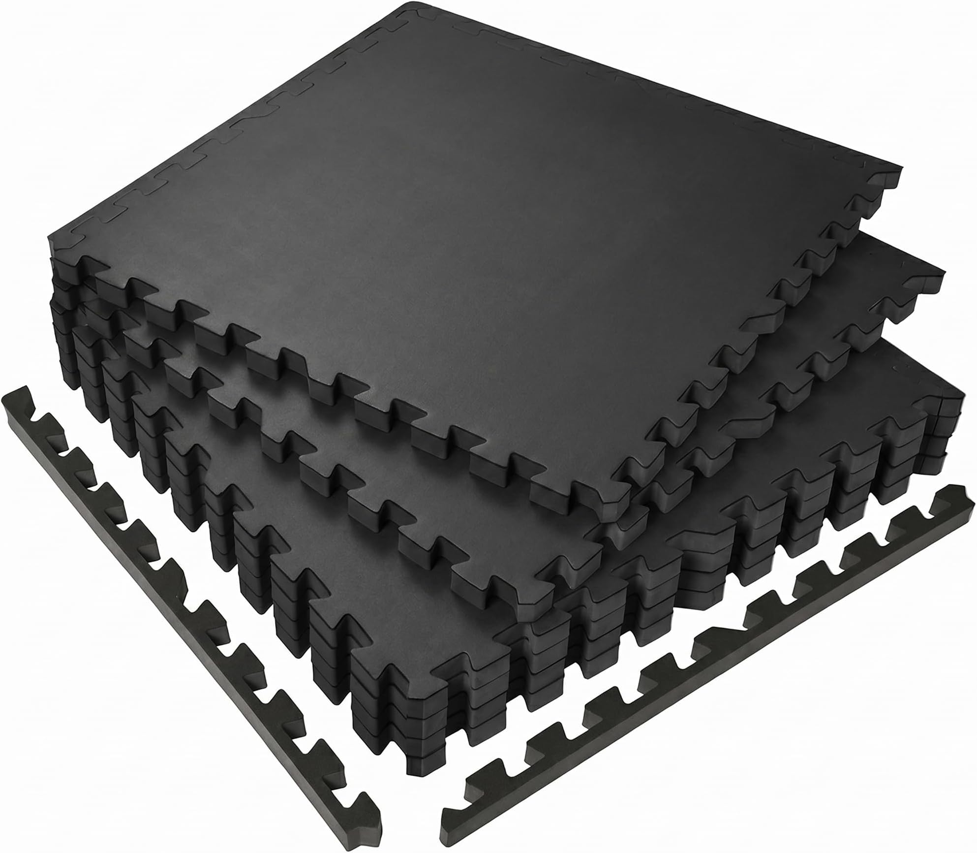 SUPERJARE 0.56'' Thick 6 Pcs 24 Sq Ft Rubber Top Exercise Equipment Mats, High Density EVA Foam Mats with Rubber Top, Interlocking Gym Flooring for Home Gym, Protective Workout Mat, Black