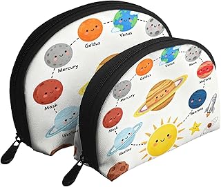 2 Pcs Makeup Bag for Women - Portable Cosmetic Bag Set Travel Toiletry Bags Organizer Makeup Pouch for Purse(Planet)