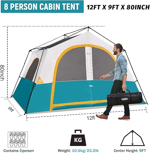 Miniatura 2 de HIKERGARDEN - Tienda de campaña para 6 a 8 personas, tienda de campaña familiar portátil para campamento, tienda de campaña de tela resistente al