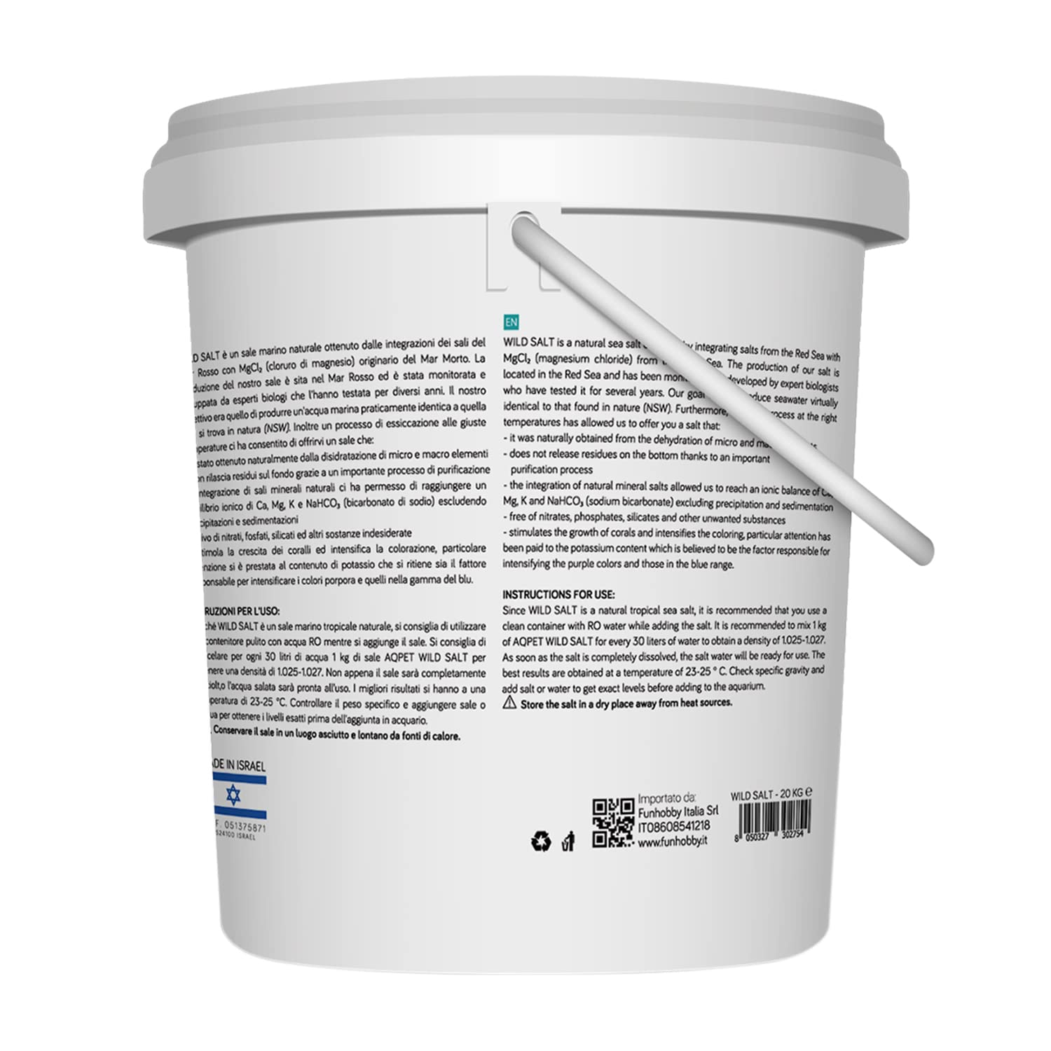 AQPET Saut Sauvage sel Naturel Marin pour Aquariums 20 kg Fabriqué en Israël, Blanc