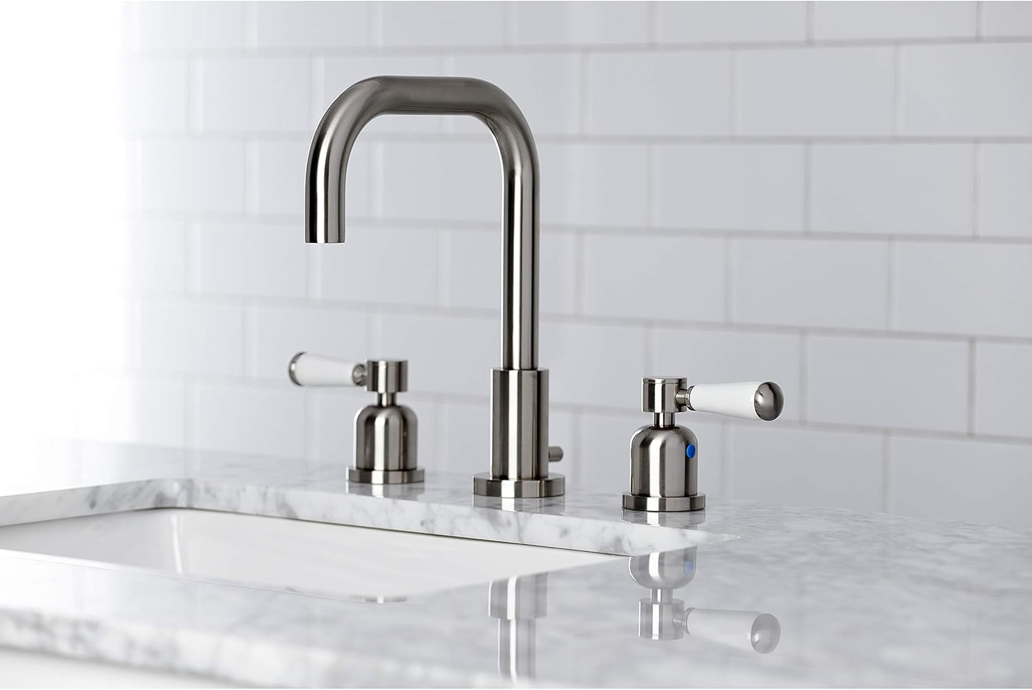 Kingston Brass FSC8938DPL Paris Widespread Bathroom Faucet with Pop-Up Drain, Brushed Nickel