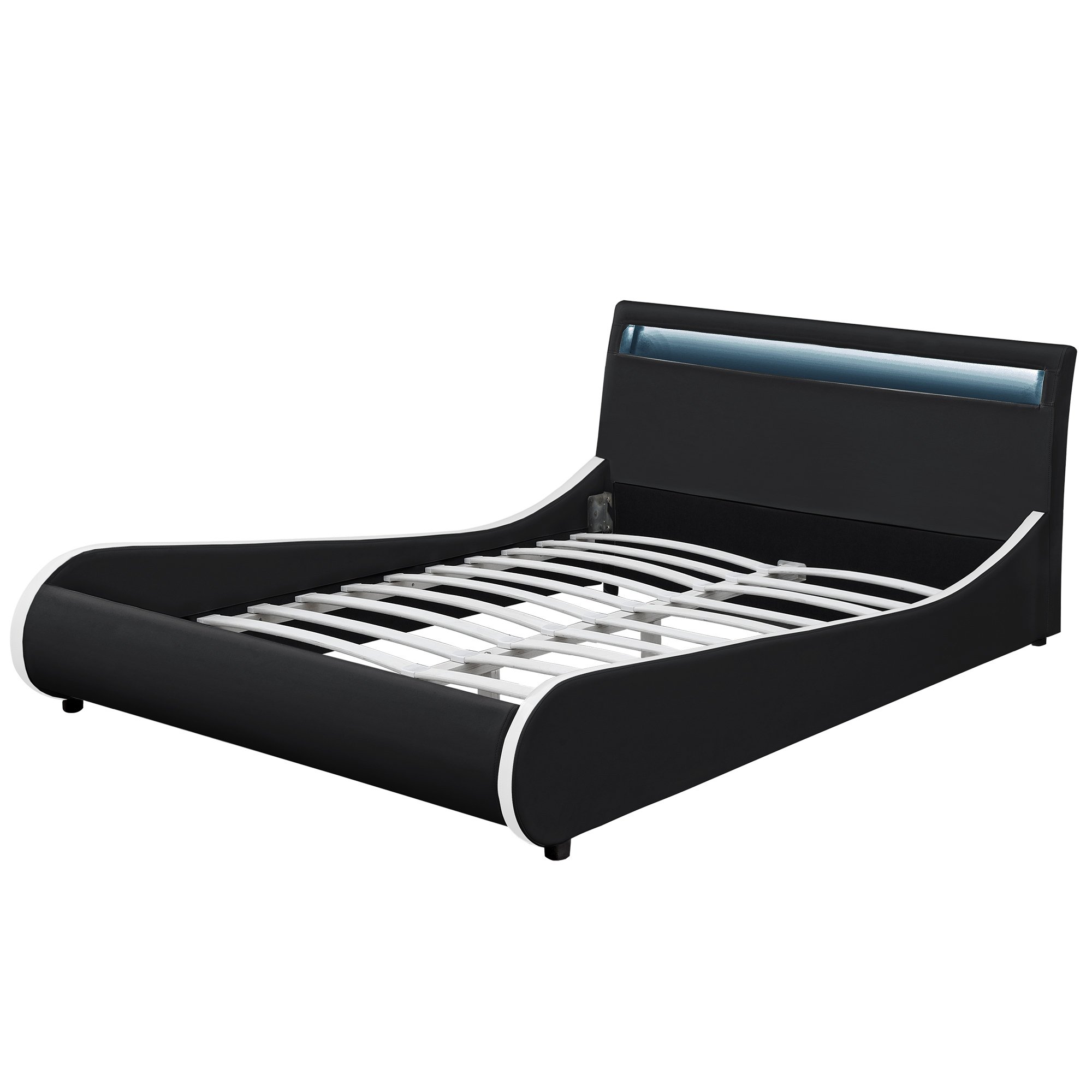 Corium Cama Elegante tapizada en Piel sintética - con Sistema de iluminación LED - 140x200cm (Negro)