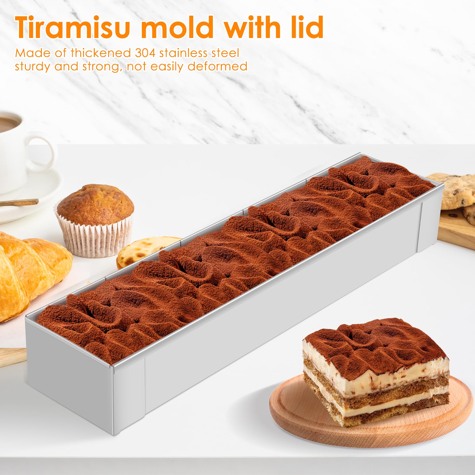 Rechthoekige taartvorm met deksel, roestvrij staal, 40 cm, niet giftig, antiaanbaklaag, herbruikbaar, voor cake, brownies, cheesecake, lasagne, 40 x 8 x 6 cm
