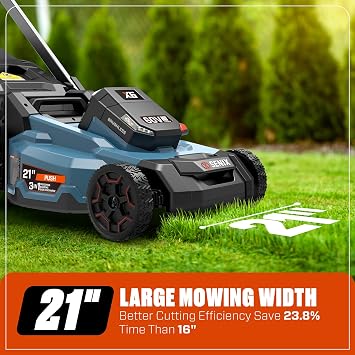 SENIX X6 60 Volt Max* 21-Inch 3-in-1 Cordless Push Lawn Mower, with Bagging, Mulching, and Side Discharge, Height Adjustment, Smart Display, 6Ah Lithium-ion Battery & Charger Included (LPPX6-H)