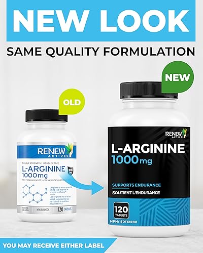 Miniatura 3 de Renew Actives Suplemento de L-arginina de 1000 mg para servir - Fuerza y resistencia, esencial para la síntesis de proteínas y la función muscular,