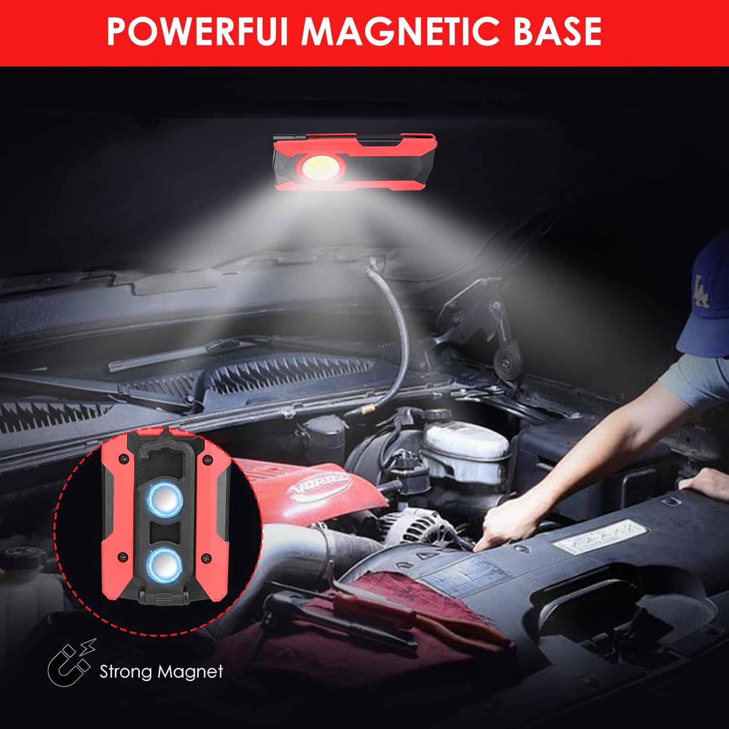 OTYTY Rechargeable LED Work Light, 40W 2000LM Magnetic Work Light Battery Powered Portable Flood Light with Gooseneck Flashlight for Car Repairing, Camping, Inspection