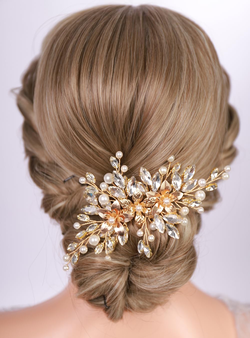 AB Color Rhinestones Beads Hair Comb for Wedding Brides Bridesmaid Women Handmade Silver Flower Jewelry (AB Color)