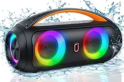 JYX Caixa de Som Bluetooth Portátil, Boombox Potente com Subwoofer, Som Alto e Graves Fortes, IP65 à Prova d’Água, para Festas, Praia e Acampamentos, Compatível com BT/TWS/USB/TF/AUX, Controle Remoto