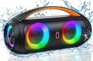 D16 Portable Bluetooth Speakers, 40W Big Boombox Speaker, Loud Speaker with Deep Bass, Outdoor Wireless Speaker with Disco Lights for Party, Bluetooth 5.3, IP65 Waterproof, TWS