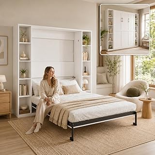 Queen Murphy Bed, 90-Inch Foldable Wall Bed with Storage Cabinet, Space ...