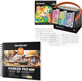 Alcohol Marker Pad Bundle, Set of 101 Colors Dual Tip Alcohol Markers + 80 Sheets Marker Pad