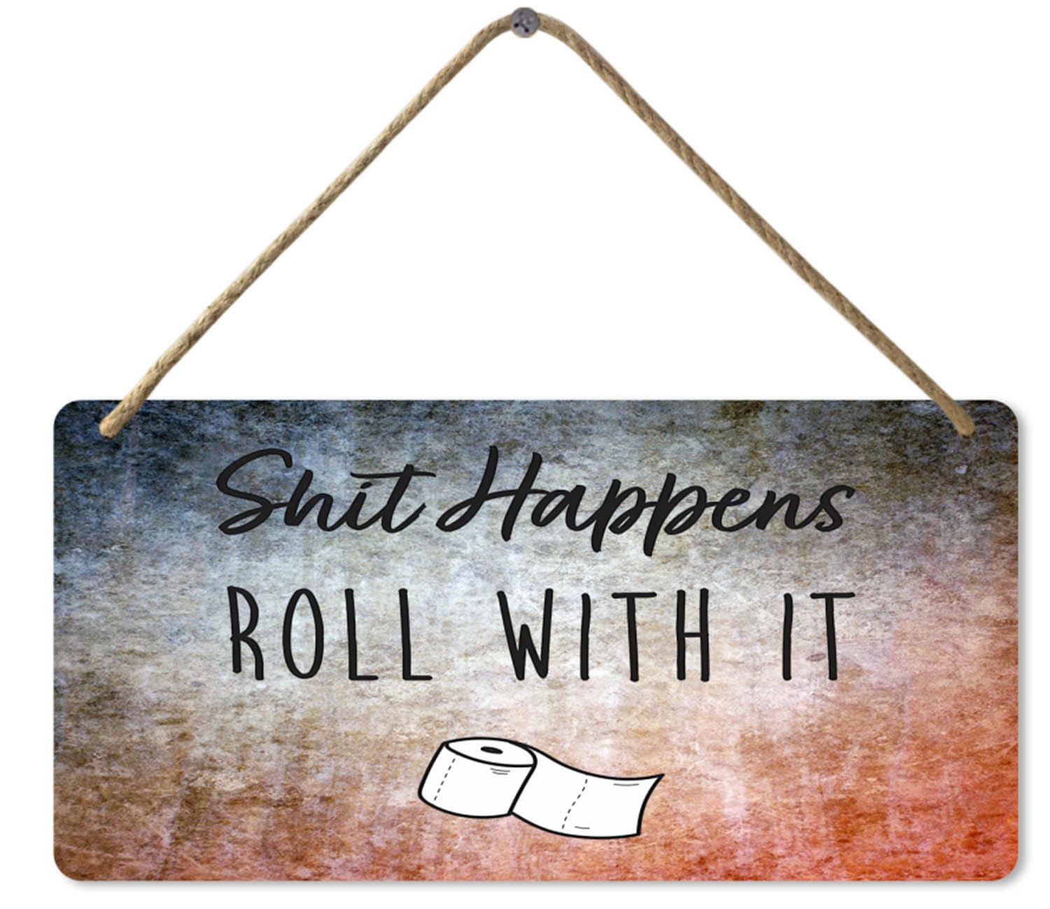 Funny Washroom Sign Wall Decor, Roll with it, 8x12 Inch, Wooden Sign for Toilet Decor