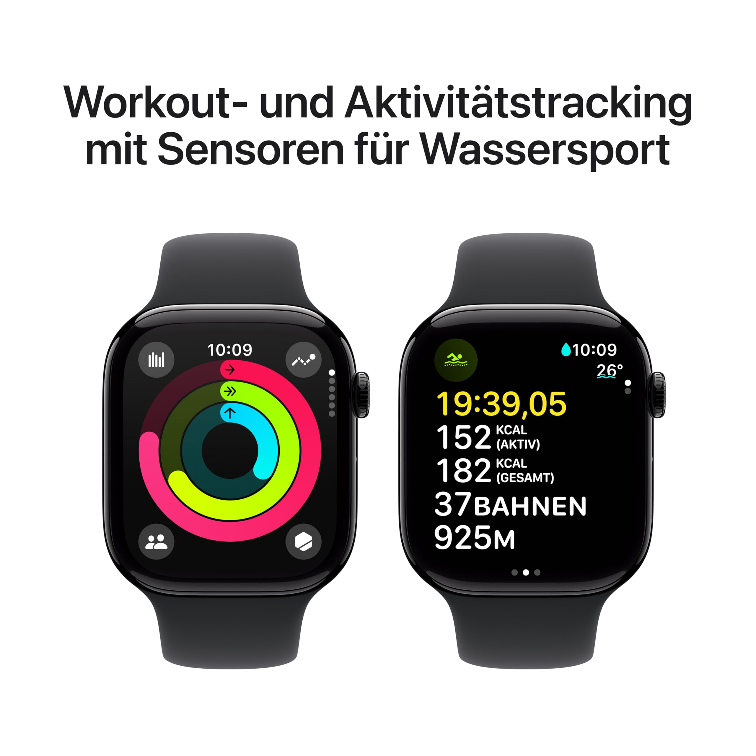 Apple Watch Series 10 (GPS + Cellular 46 mm) Smartwatch mit Aluminiumgehäuse in Diamantschwarz und Sportarmband in Schwarz (M/L) (Generalüberholt)