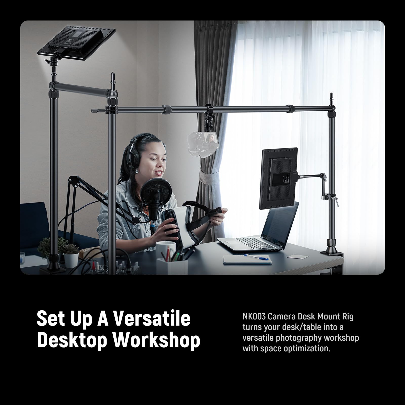 NEEWER Overhead Camera Mount Rig with 2 Ball Heads, Super Clamp/Mobile Phone Holder/Camera Desk Mount, Multi Device Mount, Platform Overhead Tripod, Adjustable Height Width, Max Load 12 kg, NK002: 10103702