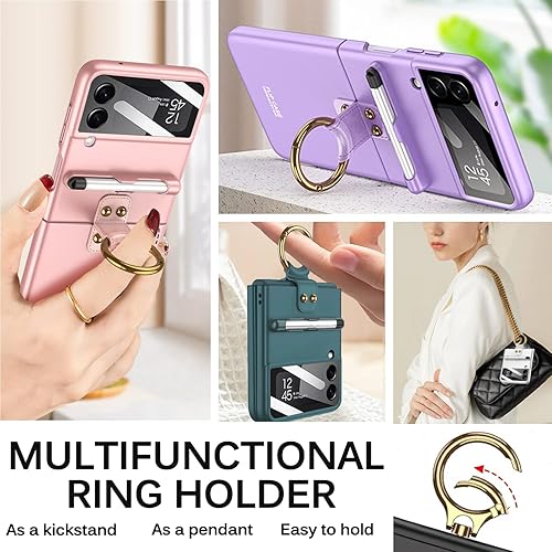 Miniatura 3 de Miimall Funda para Samsung Galaxy Z Flip 3 con bolígrafo, Z Flip 3 con anillo + protector de pantalla de cámara de vidrio templado para Samsung