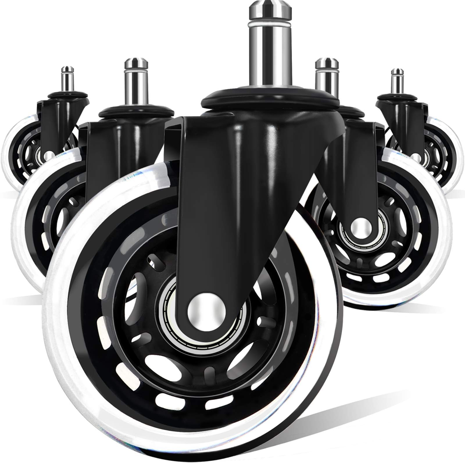 Office Chair Wheels Compatible with IKEA Chairs,10mm Stem (Set of 5), 3" Heavy Duty Replacement Swivel Rubber Casters Quiet & Smooth Rolling Compatible with IKEA Chair Casters, Protection for Floors.