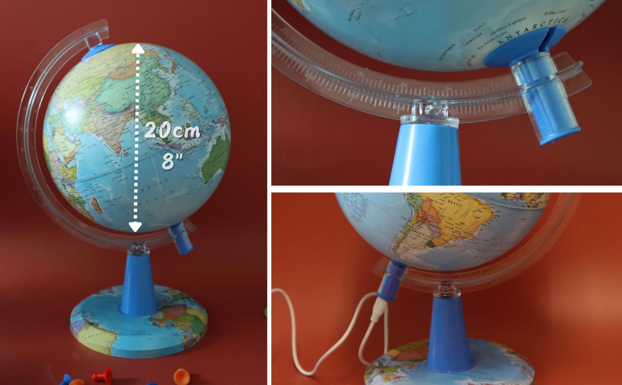 20cm Leuchtglobus - Englische Karte - Schülerglobus Moderne Politische Weltkugel – pädagogische/geografische