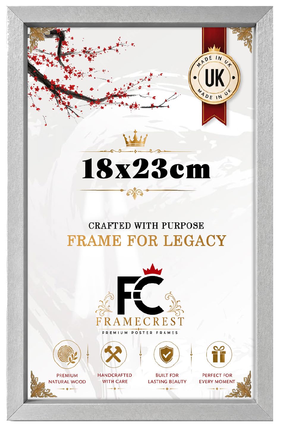 FRAMECREST Premium Large Rectangle MDF Poster Frame Size 18X23cm | MDF Wood Finish Clear Perspex | Landscape or Portrait Orientation| Photos for Family, Gift Wedding, Birthday-[Silver]