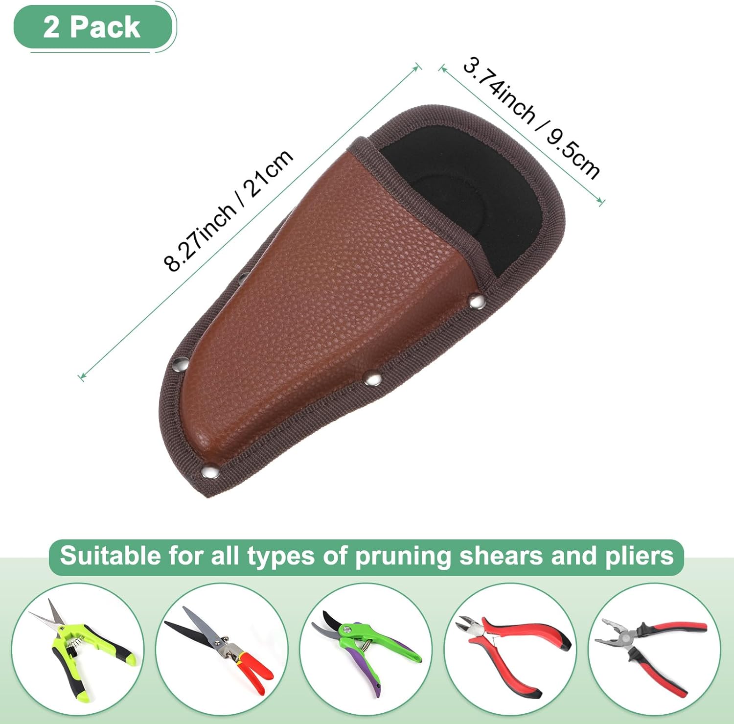 M METERXITY 2-Pack Garden Pruner Sheath, Portable PU Leather Pruning Shears Sheath Plier Holder for Belt, Garden Scissors Leather Case for Hand Pruner/Garden Shears/Clippers [Red-Brown]