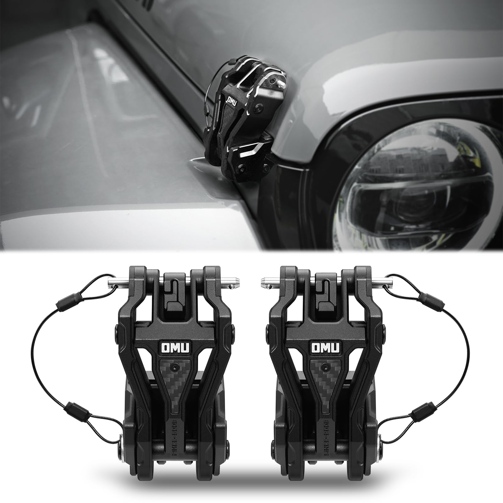 OMU Hood Latch Lock Catch Compatible with Jeep Wrangler JT JL, Aluminum Adjustable Hood Latches for Reducing Hood Shaking, 2 Pcs