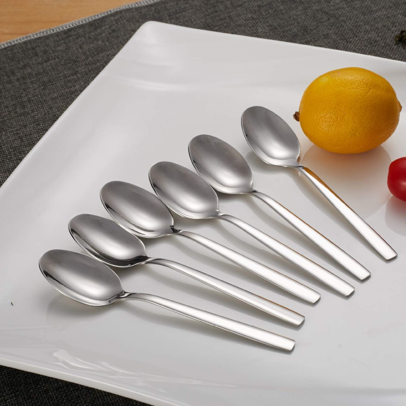 12 cucharas de postre de mango largo de acero inoxidable 316, cuchara para agitar hielo, a prueba de óxido, duradera para cocina, restaurante, comidas diarias, pulido de espejo,
