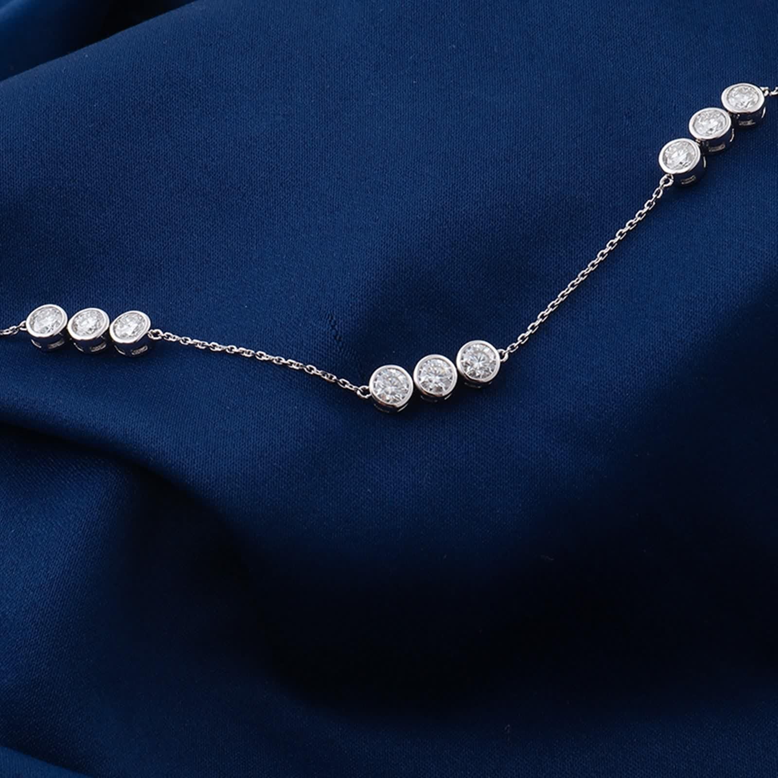 Pulsera de moissanita, pulsera nupcial de oro blanco con eslabones redondos de moissanita de 4 mm para promesa de boda