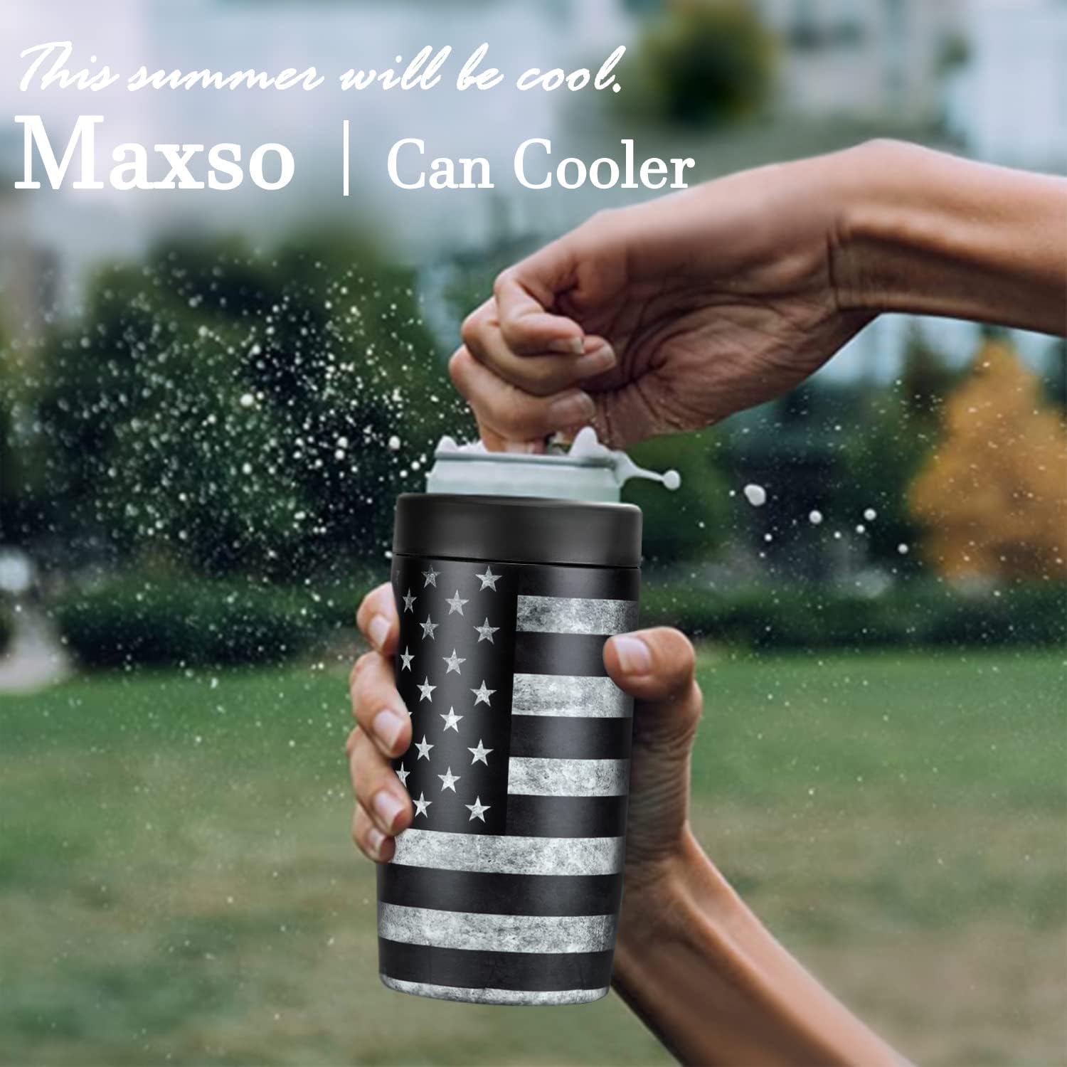 4-in-1 Slim Can Cooler Easy to Hold Insulated Beer Can Holder Double-walled Stainless Steel for All 12 Oz Cans Gift (Black America Flag 2) - Image 6