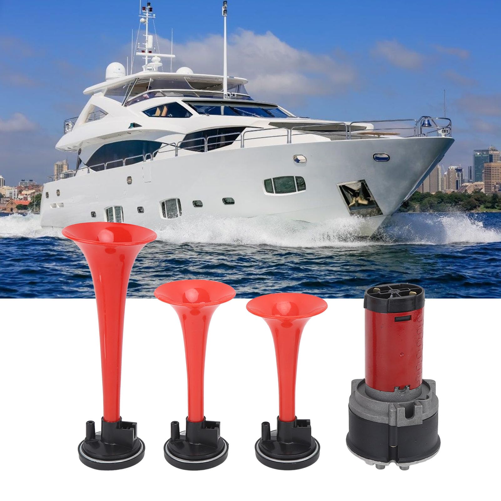 Music Air Horn Kit, 3 Trompete 12V 125db La Cucaracha Sound Horn mit Kompressor und Schlauch für LKW -Zugbootauto, Ausgestattet mit 3 Lautsprechern, Leuchtendem Design, ABS