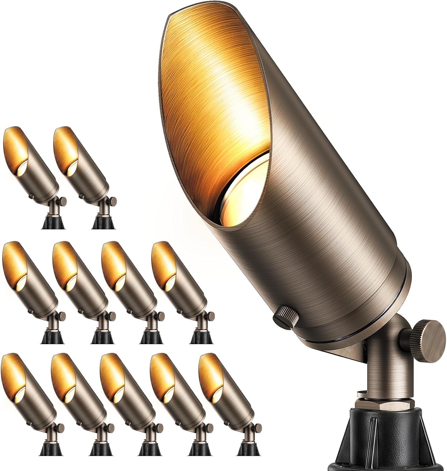 HIBOITEC Solid Brass Outdoor Landscape Lighting Without MR16 Bulb, 12 Pack | 12V Heavy Duty Low Voltage Landscape Spotlights, Classic Bronze Accent Light Fixture for Outdoor Uplighting