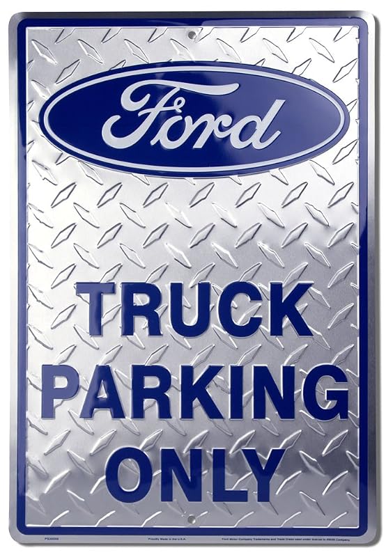 Placa de Estacionamento Ford Truck em Metal com Relevo Diamantado, Acabamento Curado e Montagem na Parede