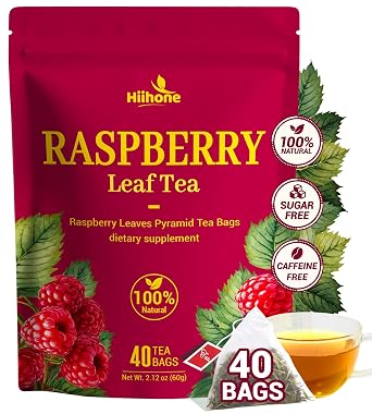 Raspberry Leaf Tea - 40 Teabags,Caffeine-Free, Mild & Herbal Taste | Naturally Caffeine Free, Made with Red Raspberry Leaves, Premium Herbal Tea, Vegan