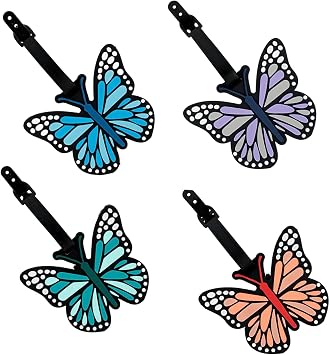 Purple Luggage Tag,4PCS Luggage Identifiers for Suitcases,Suitcase Tags,Personalized Cute Butterflies for Men and Women Travel Bags and Suitcases 4
