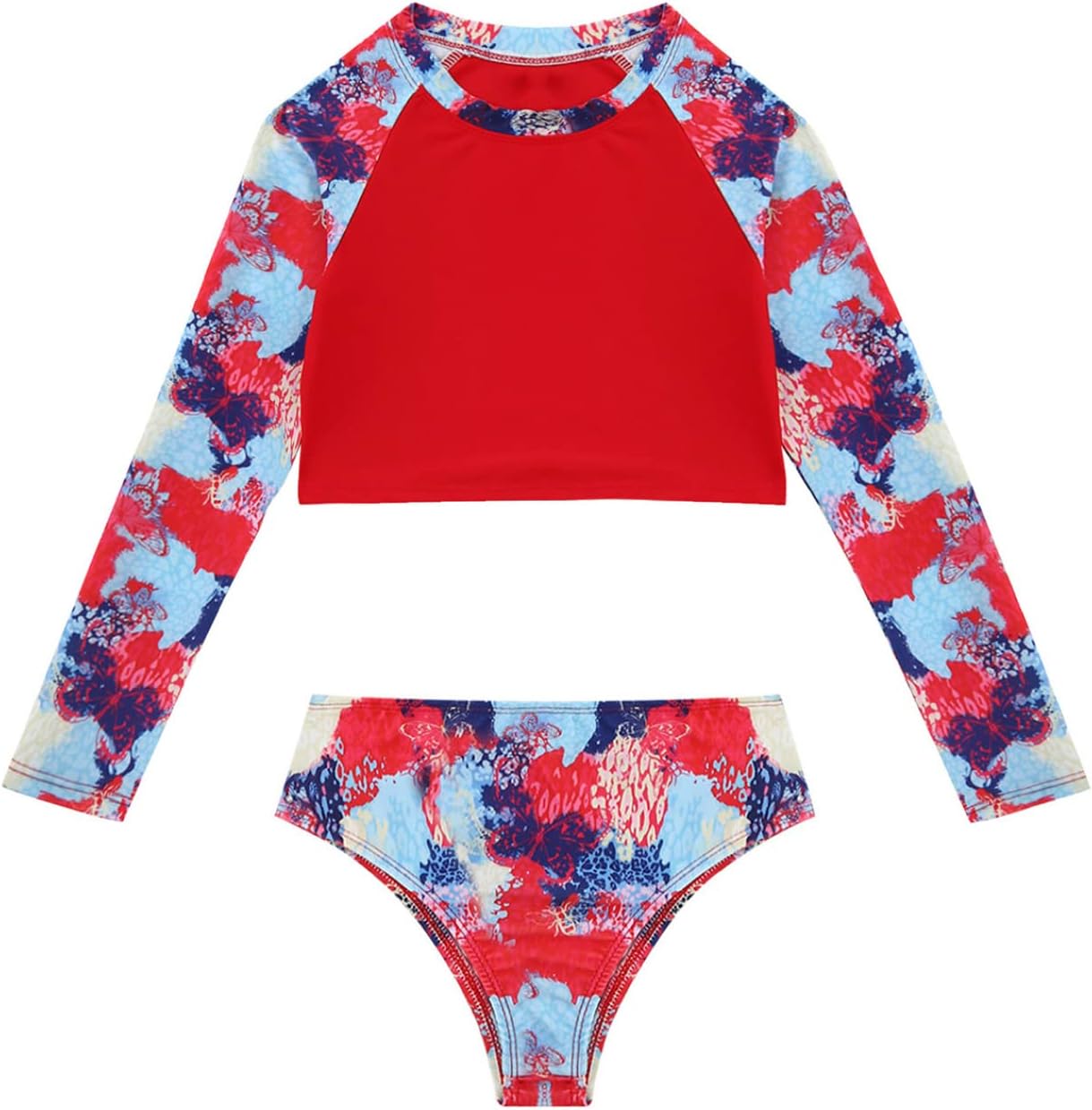 Kids Girls Floral Rash Guard Set Long Sleeve Swim Shirts with Bottoms Tankini Swimsuit