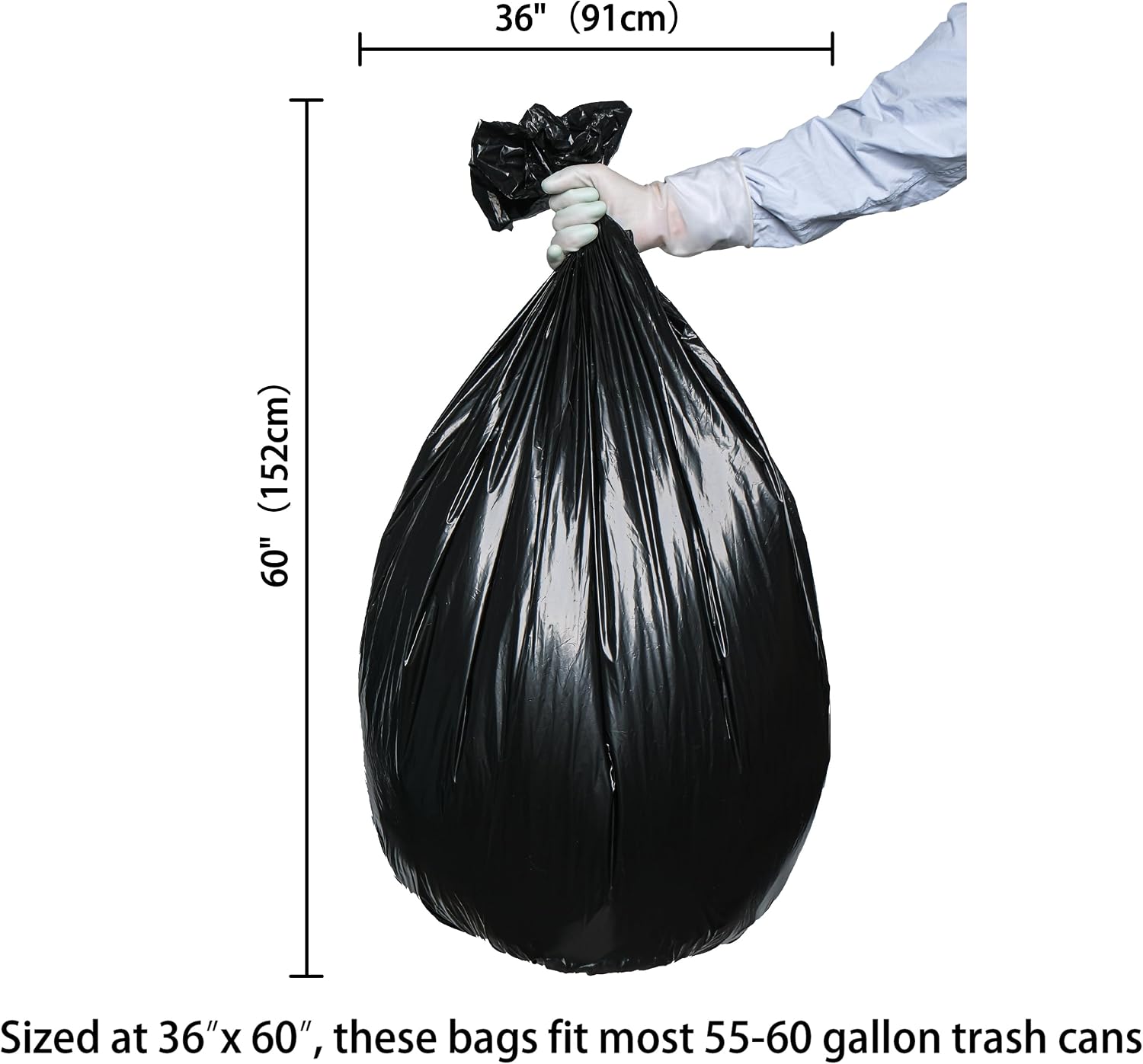 Typlastics 55-60 Gallon Black Trash Bags 36" x 60" 1.2 Mil Pack of 100 image 3