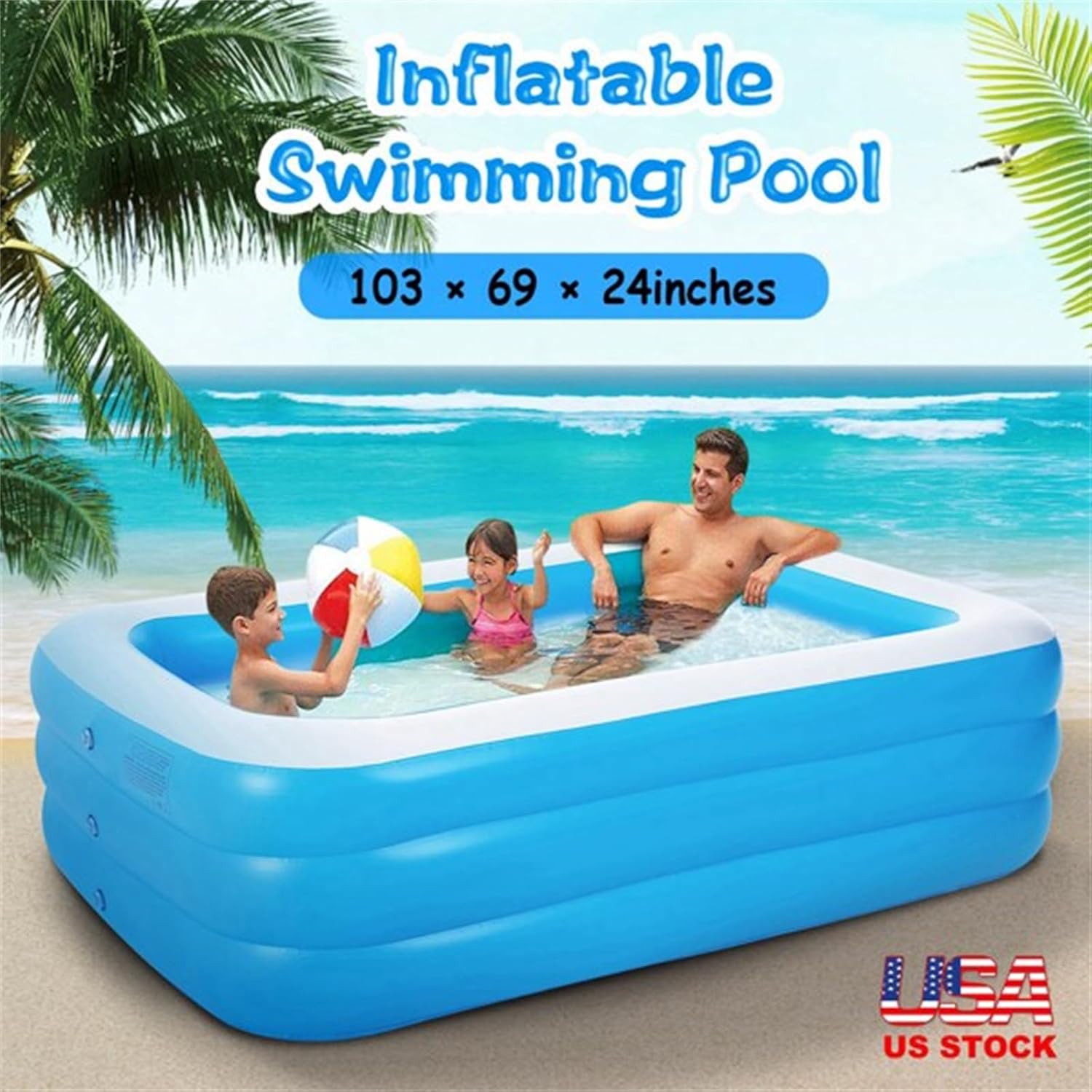 Inflatable swimming pool, children's inflatable leisure pool, baby inflatable leisure pool, adult inflatable water ball pool, outdoor garden backyard summer water party 103 * 69 * 24in