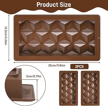 2PCS Chocolate Bar Molds, Silicone Chocolates Bar Molds, Easy Release and Durable Deep Chocolate Mold for Dubai Chocolates DIY Pistachios Bar Kitchen Baking