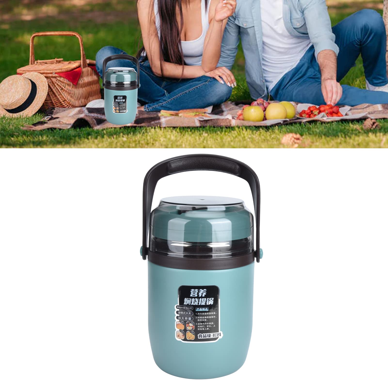 Contenedor de alimentos con aislamiento de acero inoxidable 304, lonchera, termo para comida caliente, lonchera térmica apilable multicapa a prueba de fugas de 2 litros (verde menta)
