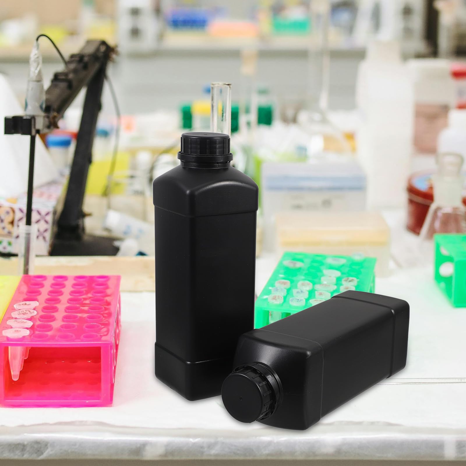 Bottiglia per Reagenti da Laboratorio 1000ml 2 Pezzi Contenitore Vuoto in Hdpe Nero con Superficie Liscia e Resistenza All'usura per Uso Scientifico