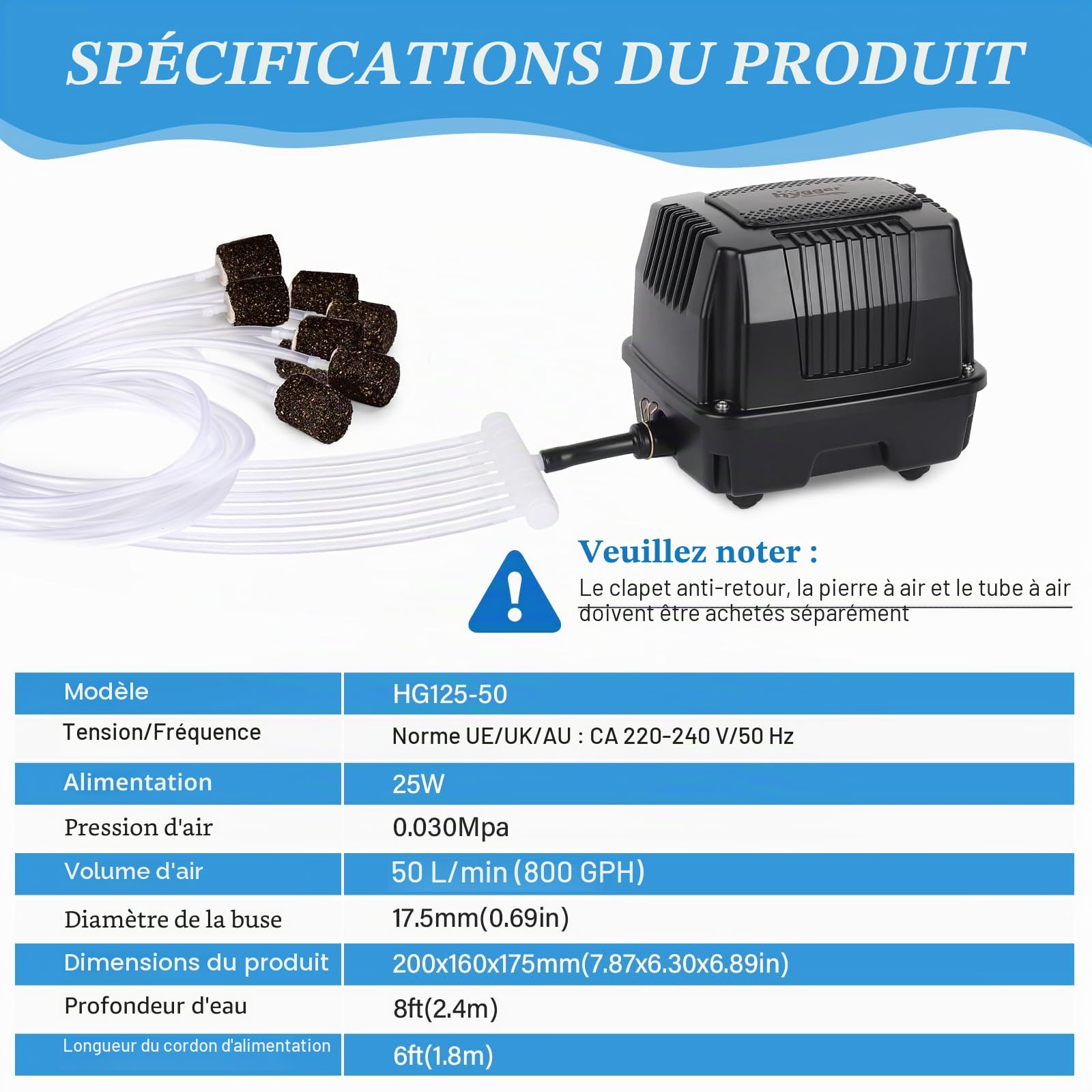 hygger Pompe à Air pour Bassin,25W Puissantes Aérateur Bassin,Silencieuses Pompe à Air pour Bassin Extérieur avec Conversion Connecteur,Fish Pond Air Pump for Fishing Yacht,Fish Farm and Hydroponic