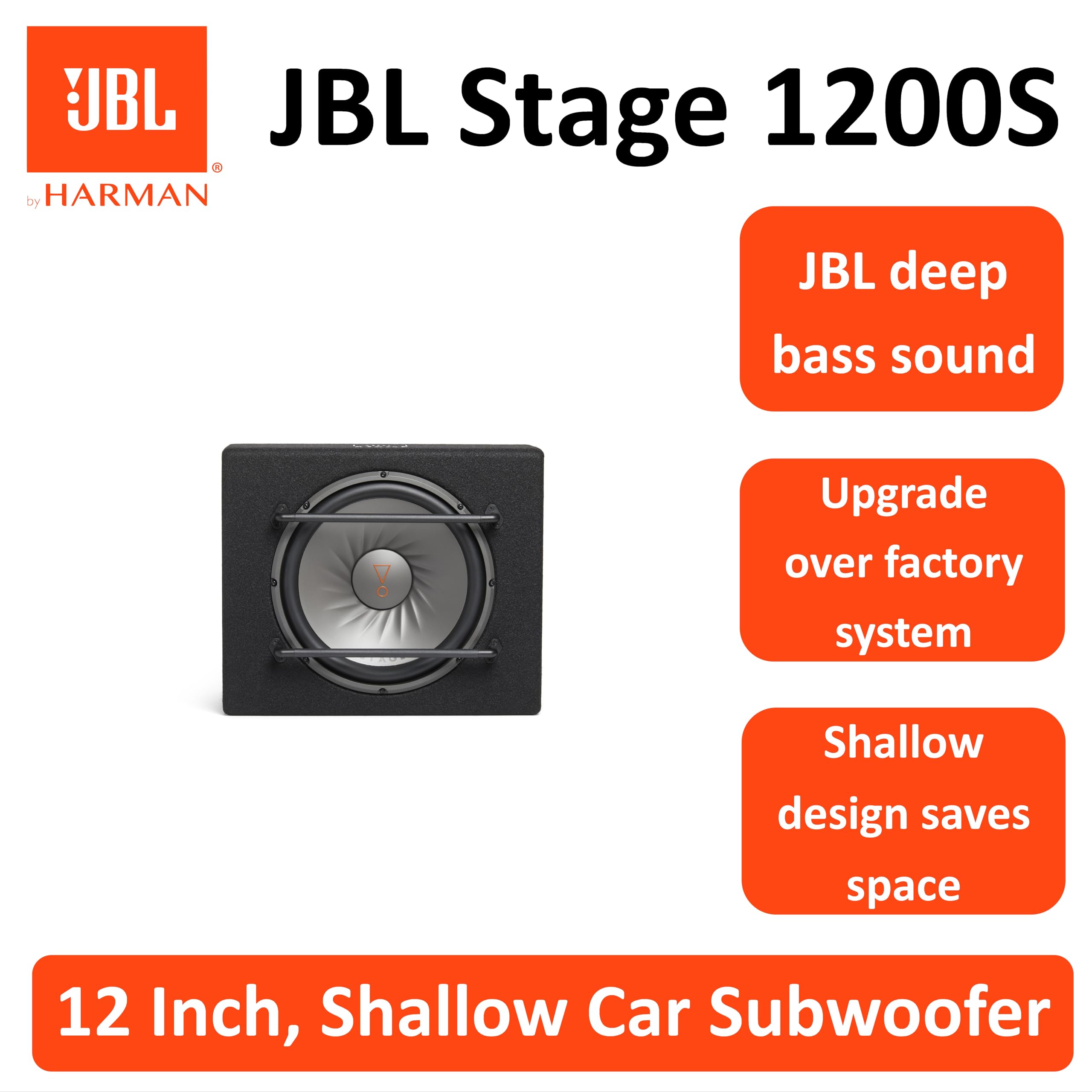 JBL Stage 1200S subwoofer passivo 12 pollici (30 cm), 250 W RMS / 1000 W picco, cono in polipropilene, 4 ohm, design ventilato, struttura in acciaio, bassi profondi, potente e compatto
