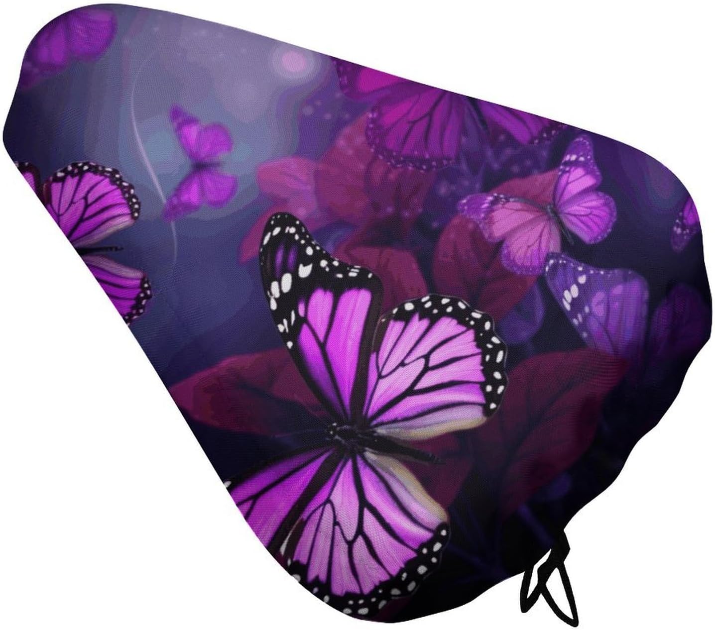 Purple Butterflies Bike Seat Cover for Men Women Water Repellent Exercise Bike Seat Cushion Adjustable Bicycle Seat for Outdoor Biking