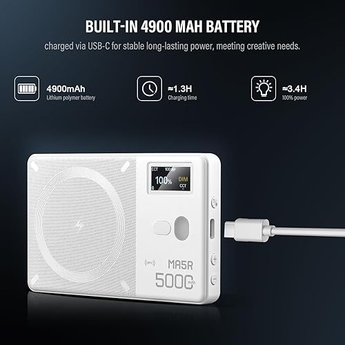 Miniatura 7 de GODOX MA5R - Luz de relleno LED con difusor suave, carga magnética, iluminación para selfies, mini luces de cámara 1800K-10000K, 14 modos FX para