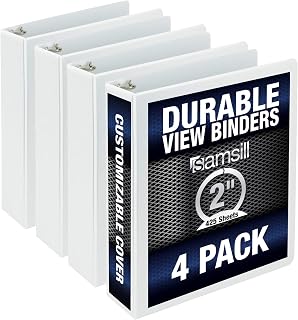 Samsill Carpeta duradera de 2 pulgadas, carpeta de anillos redondos blancos, carpeta transparente personalizable, paquete de 4 carpetas a granel, color blanco (MP48467)
