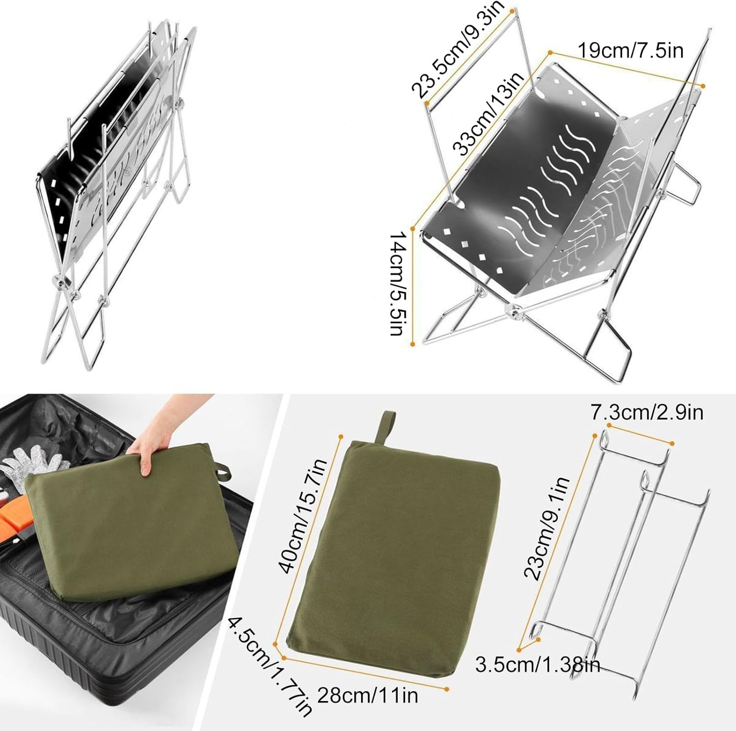 Grill Rack for Outdoor | Stainless Steel Foldable Campfire Rack,Grilling Supplies, Campfire Organizer Stand for Patio Camping Backyard Barbecue Activities