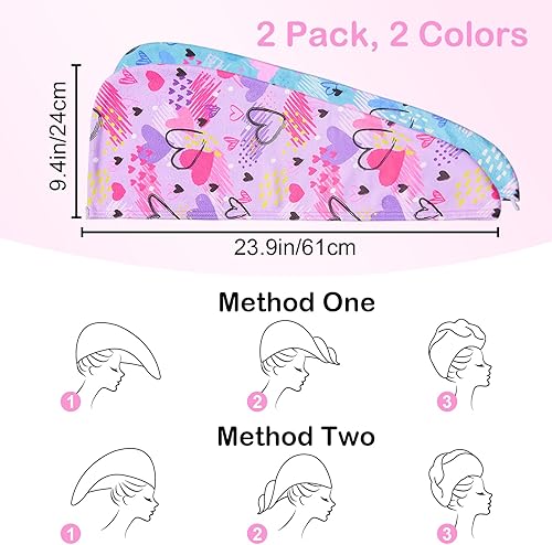 Vista 107 de Basumee Toalla de microfibra para el cabello para niños, paquete de 2 toallas de pelo de secado rápido con turbantes para cabello húmedo, toalla
