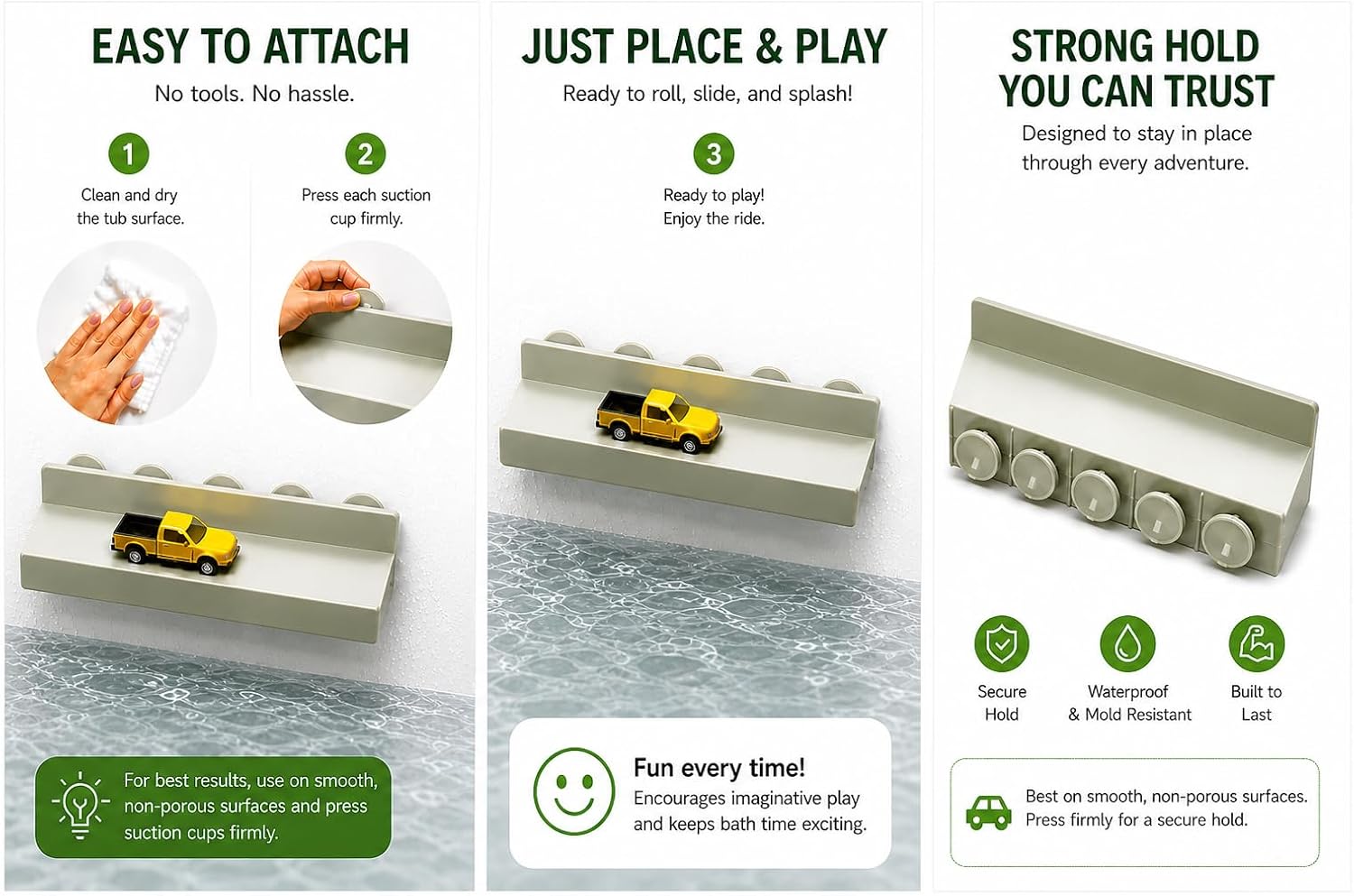 Flexible Bath Toy Car Ramp Set with Suction Cups – Modular Water Track for Toddler Bath Toys Ages 2-5